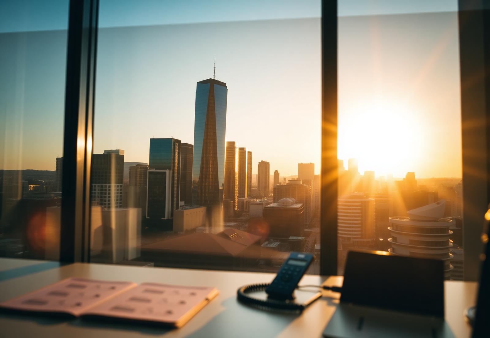 Golden hour view over the Perth city skyline from our West Perth office